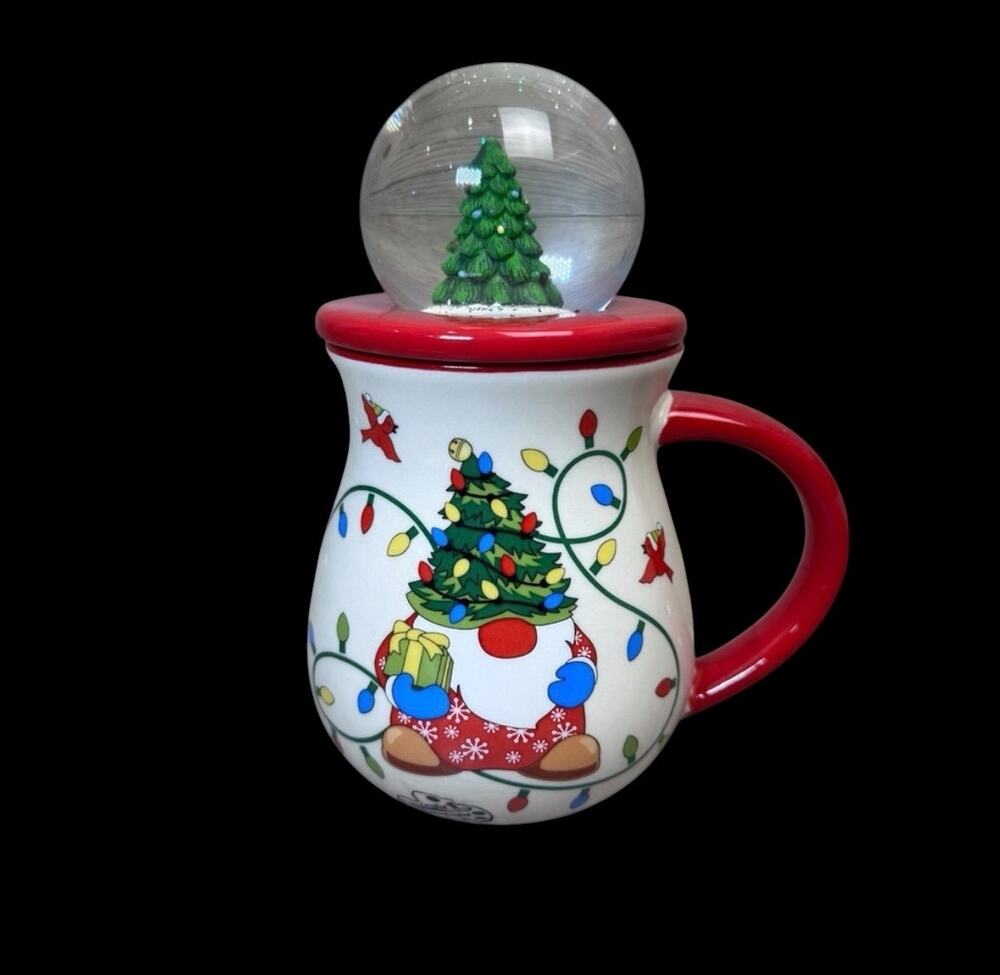 Temptations by Tara Christmas Gnome Snow Globe Mug with Lid QVC Festive Holiday